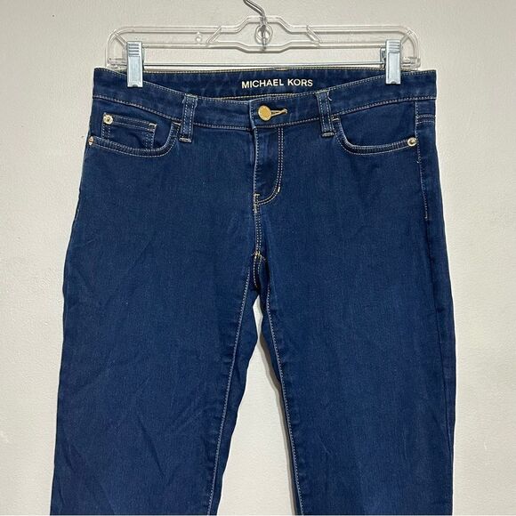 Michael Kors Skinny Jeans Zipper Ankle Leg Hem Size 2 Stretch Dark Wash Decal - Picture 2 of 10